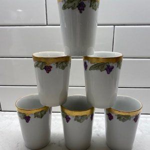 (6) Antique Bone China Cups ,White With Painted Gold Gilt